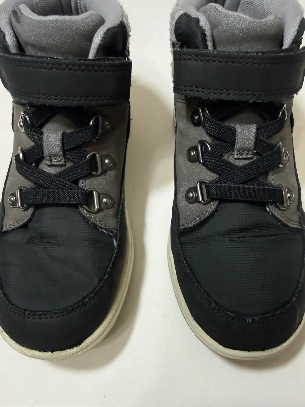 Cat & Jack Gray & Black High Top Sneakers with Hook & Loop - Boys Size 13